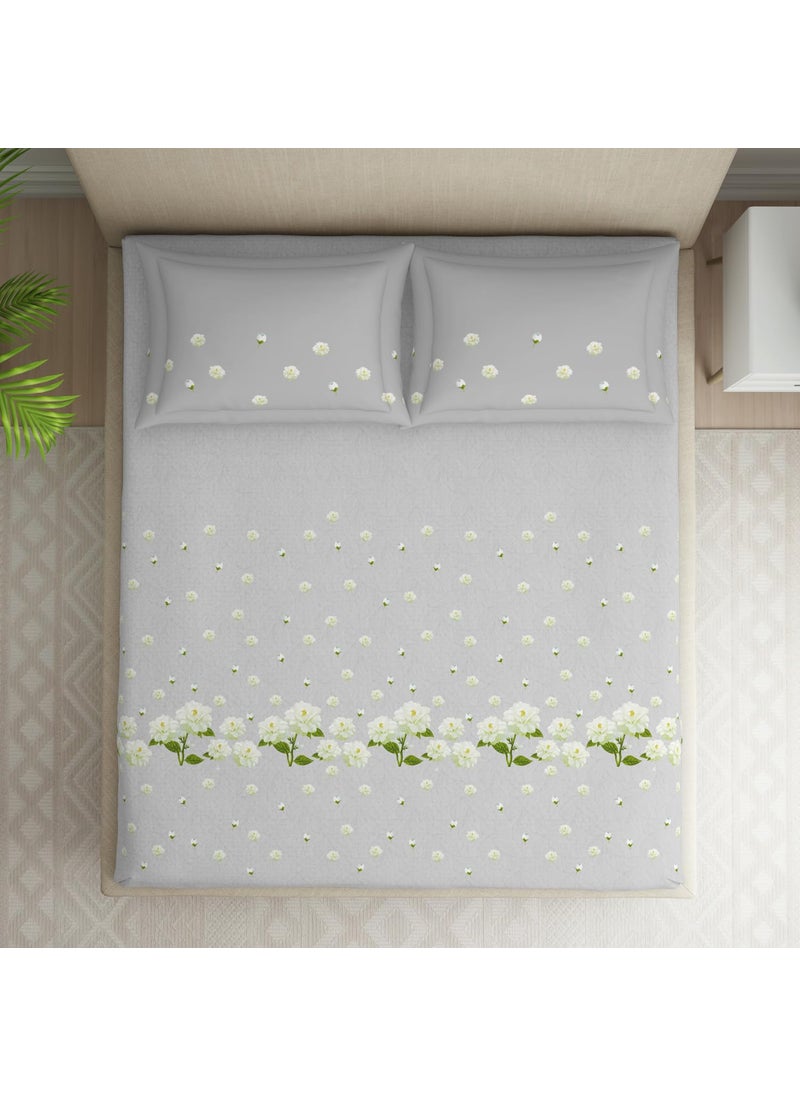 SPACES SPACES 100 Cotton Double Bedsheet with 2 Pillow Covers Size 88 x 100 inch 144 TC Bed Sheet for Double Bed Breathable Pure Cotton Queen Size Bedsheet PHULERI Floral Light Grey  - Image 3