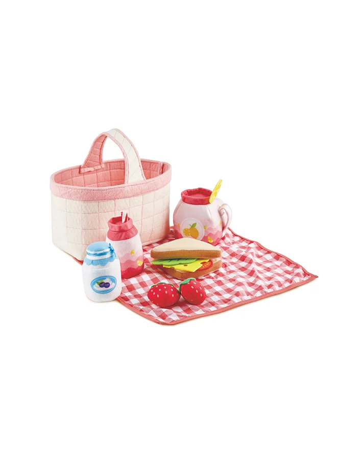 هيب Hape Toddler Picnic Basket | Soft Fabric Pretend Food Set with Basket, Fruit, Sandwich & Cloth | Role Play for Kids 18M+