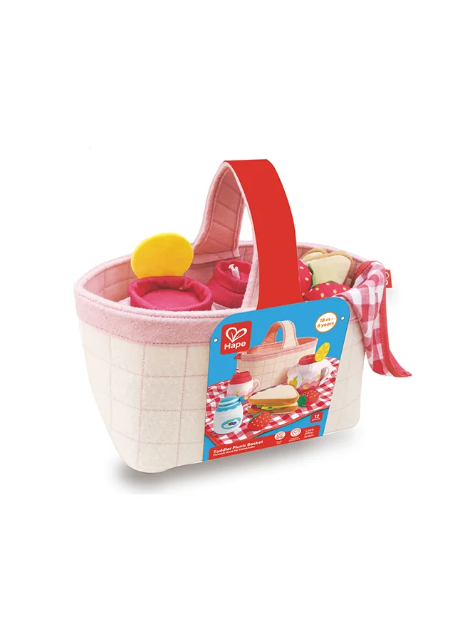 هيب Hape Toddler Picnic Basket | Soft Fabric Pretend Food Set with Basket, Fruit, Sandwich & Cloth | Role Play for Kids 18M+