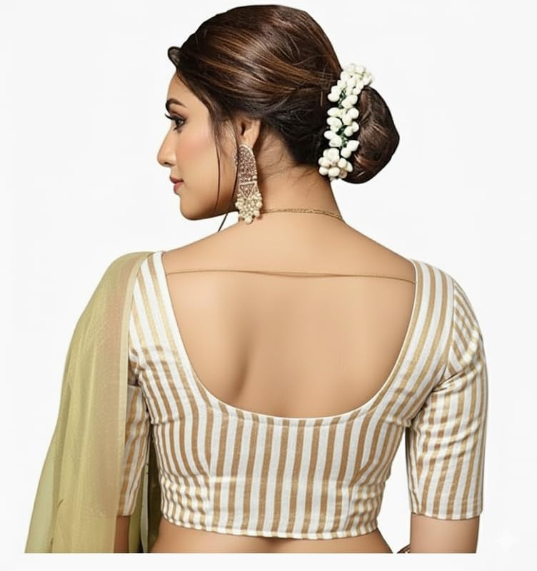 Bhochi Stylish Latest Katori Design Golden Foil Printed Blouse Stretchable Readymade Saree Blouses for Women Trendy Blouse Special for Festival - Image 3
