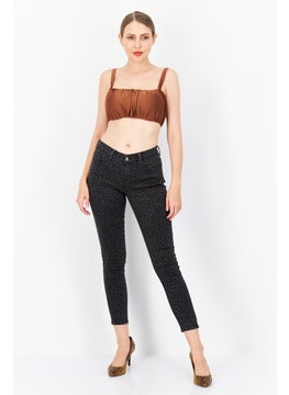 Zero Women Skinny Fit  Animal Print Denim Jeans, Black  - Image 3