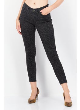 Zero Women Skinny Fit  Animal Print Denim Jeans, Black  - Image 1