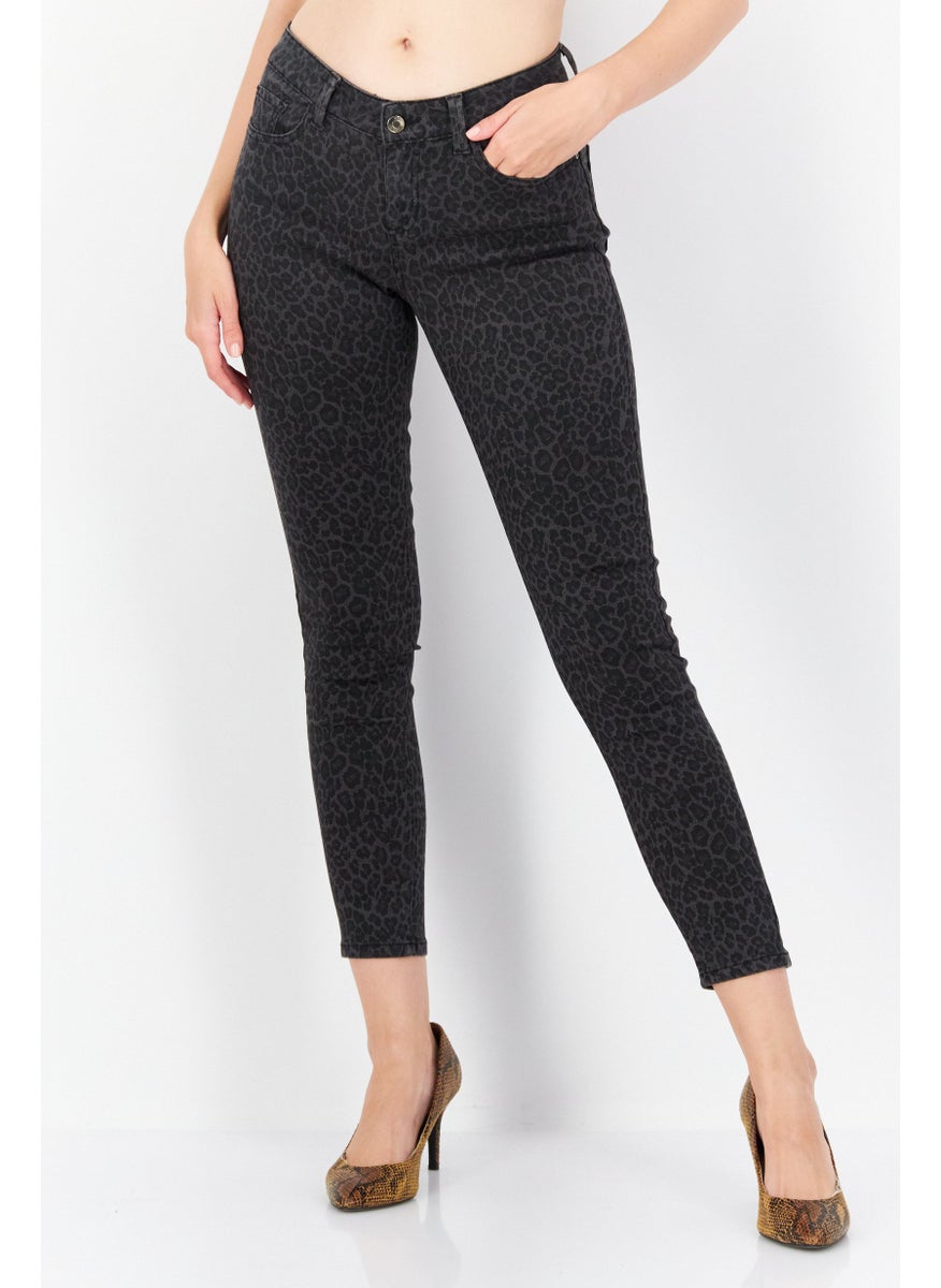 Zero Women Skinny Fit  Animal Print Denim Jeans, Black  - Image 1