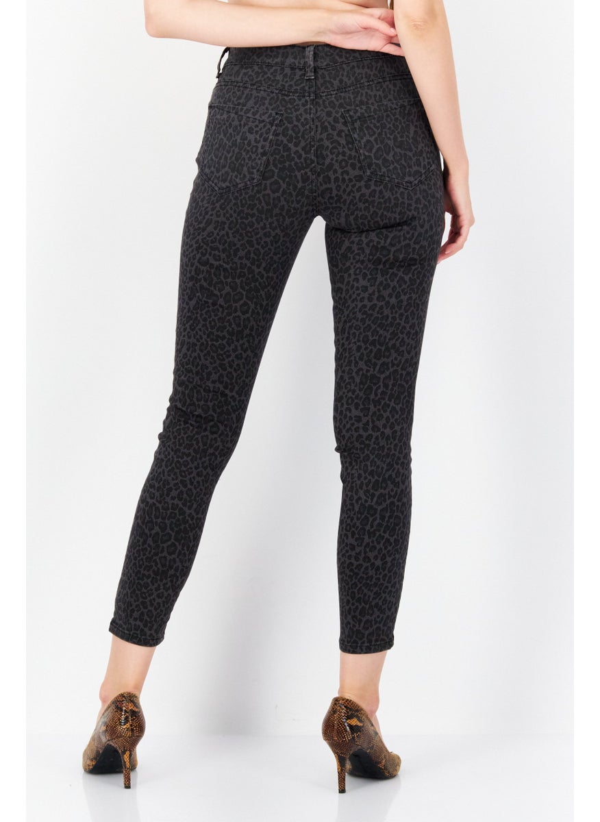 Zero Women Skinny Fit  Animal Print Denim Jeans, Black  - Image 4