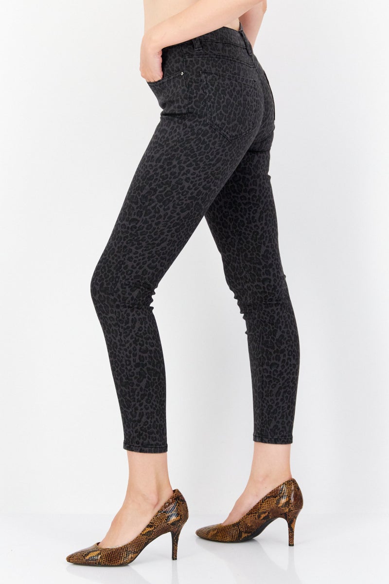 Zero Women Skinny Fit  Animal Print Denim Jeans, Black - Image 2
