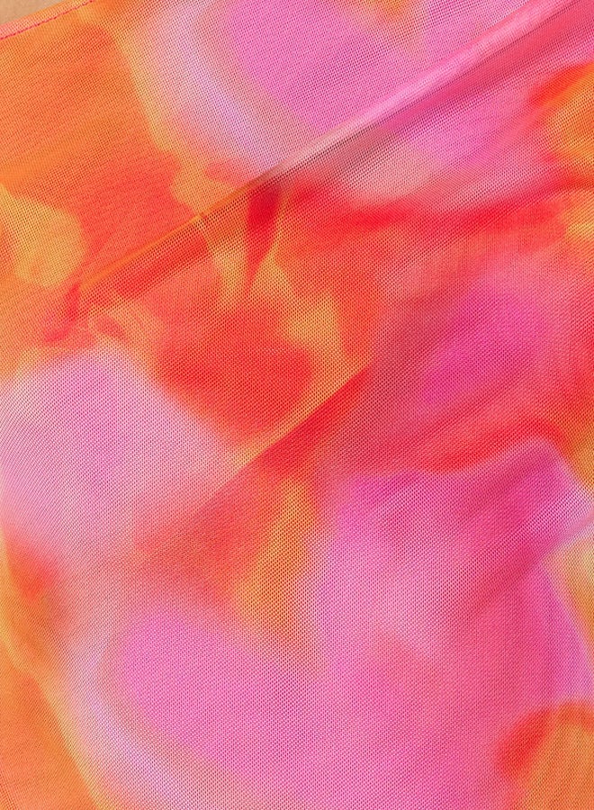 trendyol Pink Patterned Tulle Back Transparent Fitted/Sticky Snaps Knitted Bodysuit - Image 4