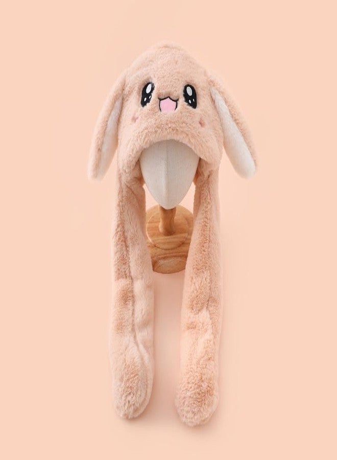 TopiBaaz Kids Winter Hat Moving Ear Flap Cap for Women Soft Plush Wool Woolen Warm Jumping Dress for Unisex | Above 5 Yrs Freesize Beige - Image 2