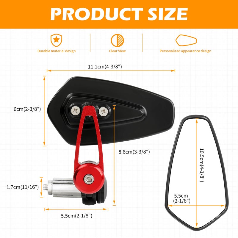 Rich Choices Universal Red Motorcycle Billet Aluminum 7/8" 22 Bar End Side Rear View Mirrors Compatible with Kawasaki Z900 Z1000 Honda Grom Suzuki GSXR - Image 3