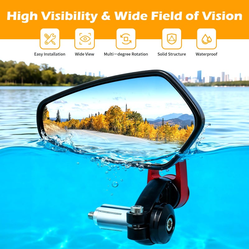 Rich Choices Universal Red Motorcycle Billet Aluminum 7/8" 22 Bar End Side Rear View Mirrors Compatible with Kawasaki Z900 Z1000 Honda Grom Suzuki GSXR - Image 5