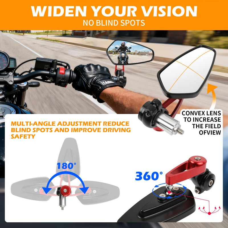 Rich Choices Universal Red Motorcycle Billet Aluminum 7/8" 22 Bar End Side Rear View Mirrors Compatible with Kawasaki Z900 Z1000 Honda Grom Suzuki GSXR - Image 2