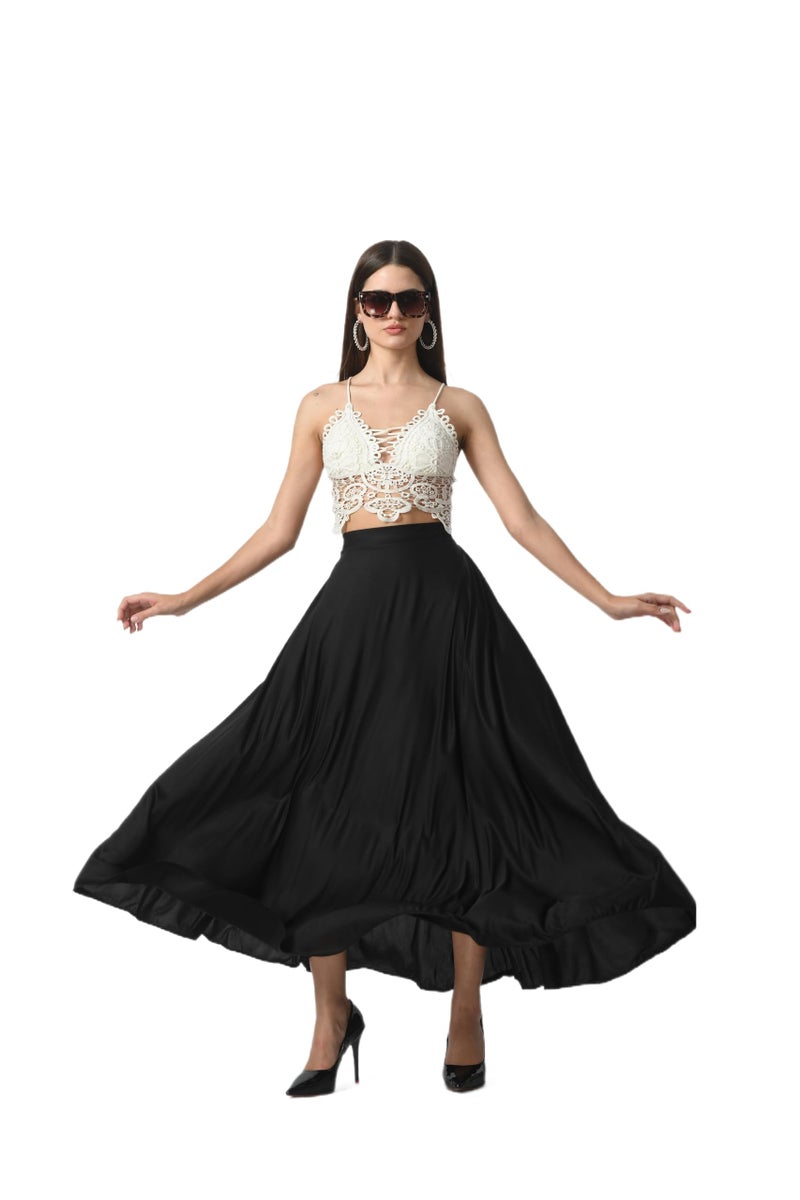 VAGISHA Printed Designer Full Long Flared Skirt for Women, Girls, Ladies - Western Black - Image 1