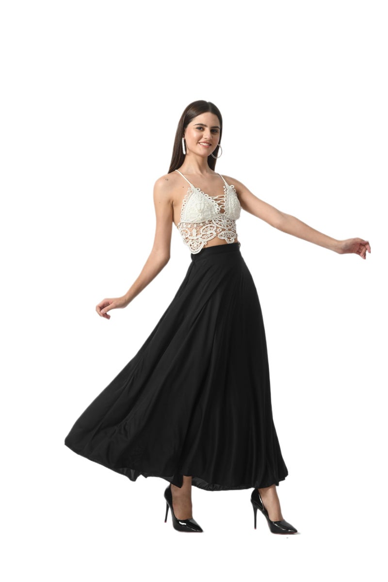 VAGISHA Printed Designer Full Long Flared Skirt for Women, Girls, Ladies - Western Black - Image 4