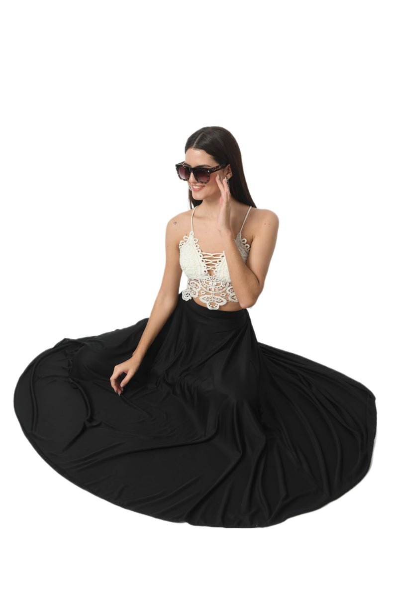 VAGISHA Printed Designer Full Long Flared Skirt for Women, Girls, Ladies - Western Black - Image 2