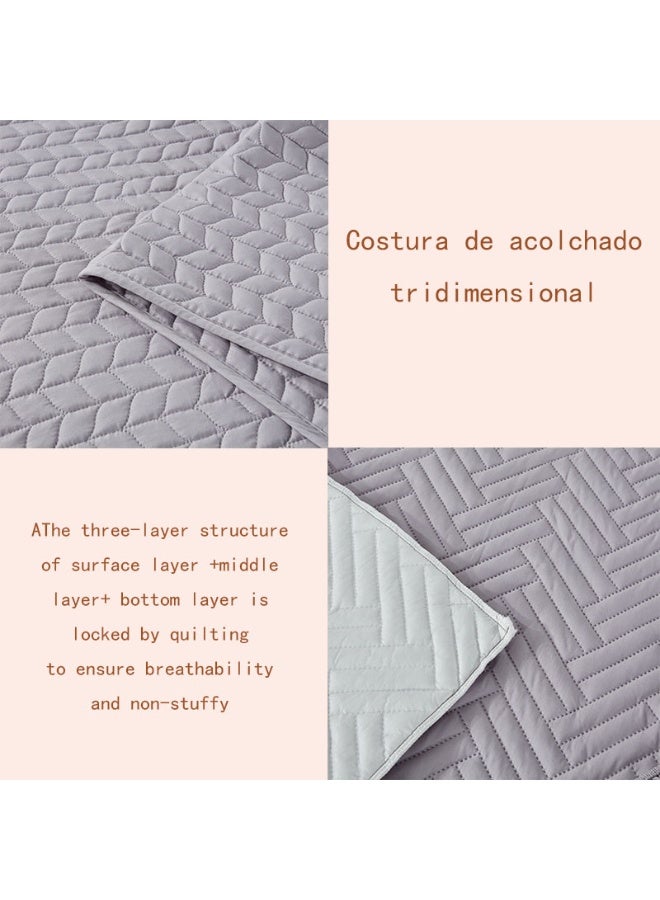 Cotton Quilt Set Queen Size. Lightweight Soft-Finished Pre-Washed Cotton Diamond Stitch Quilted Bedspread for All Season（Gray - Single Quilt)）  - Image 3