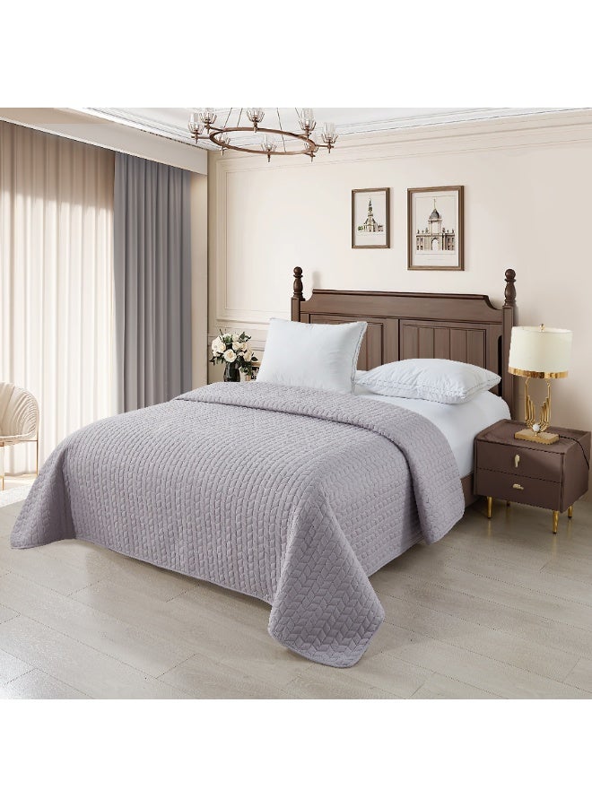 Cotton Quilt Set Queen Size. Lightweight Soft-Finished Pre-Washed Cotton Diamond Stitch Quilted Bedspread for All Season（Gray - Single Quilt)）  - Image 4