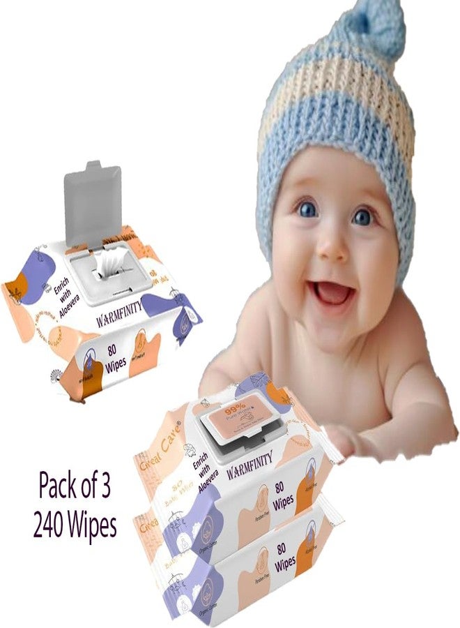 Warmfinity مناديل مبللة للأطفال من وورمفينيتي، عبوة من 3 قطع (240 منديل) | سميكة ورطبة للغاية | خلاصة الصبار والبابونج | ناعمة ولطيفة على البشرة الحساسة | مناديل مبللة للأطفال مع غطاء - Image 2