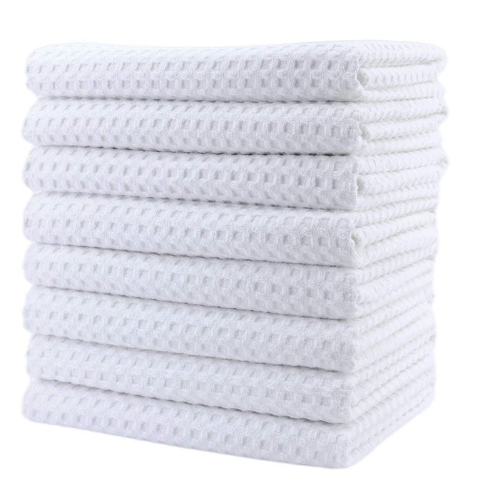 ULTRA PREMIUM MICROFIBER KITCHEN DISH HAND TOWEL WAFFLE WEAVE 8 PACK 16X28 IN WHITE