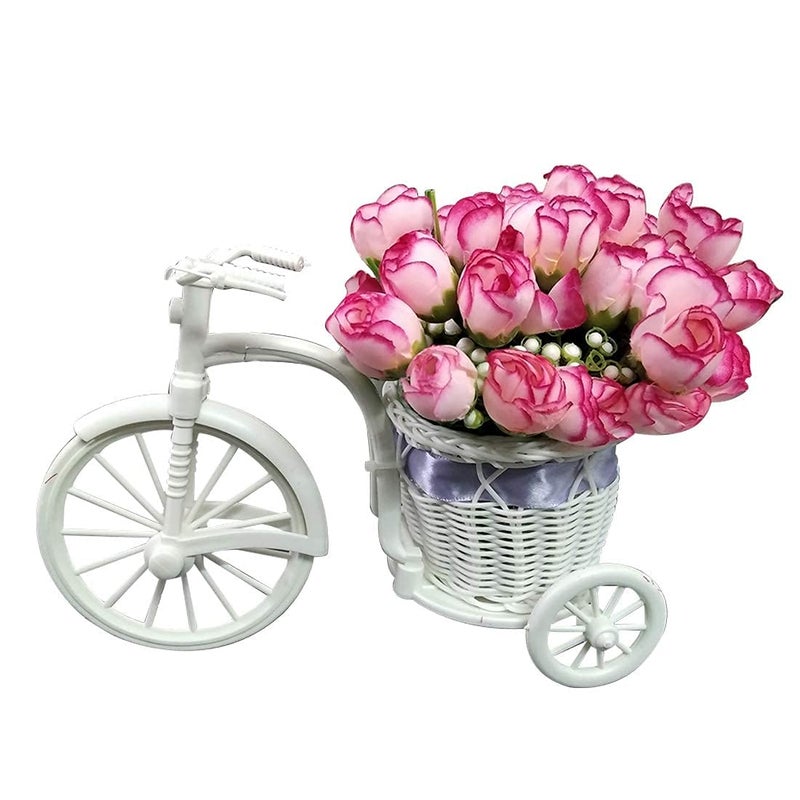 AWANI TRENDS AWANI TRENDS Romantic Artificial Cycle Showpiece Gift for Wife Girlfriend Fiance On Valentines Day and Any Special Occasion Plastic Flower Cycle Basket with Artificial Flower ATARTCL005 