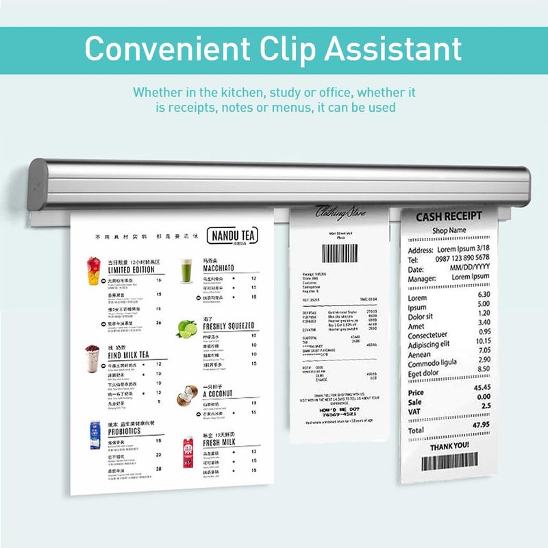 HASTHIP ® Ticket Holder Receipt for Restaurant 19.6 Inches Metal Order Tab Grabber No Drill Kitchen Office Cafes Bars 2PCS - Image 2