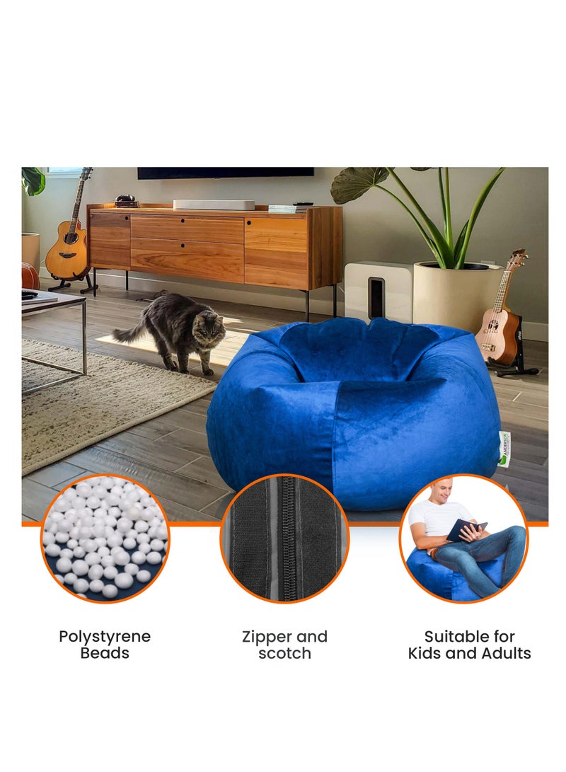 ANDERSON Ultra Soft Large Luxury Velvet Bean Bag Chair Filling with Beans Highly Comfortable Suitable For Kids And Adults Dark Blue Colour - Image 3