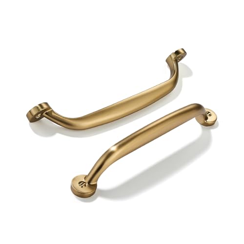 CABDM 10 Pack 5 inch Hole Center Brushed Brass Cabinet Pulls - Heavy Duty Solid Drawer Hardware Handles Kitchen Vanity Bathroom Handles - Image 1