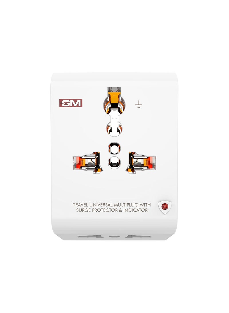 GM GM 3012 3 Pin Travel Universal Multi Plug Adaptor with Surge Protector and Indicator White Pack of 1  - Image 1