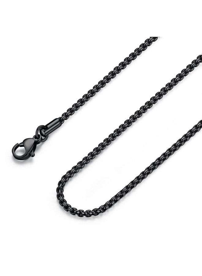 FOSIR Mens Womens 3mm Stainless Steel Black Rolo Cable Chain Necklace (18 Inch) - Image 1