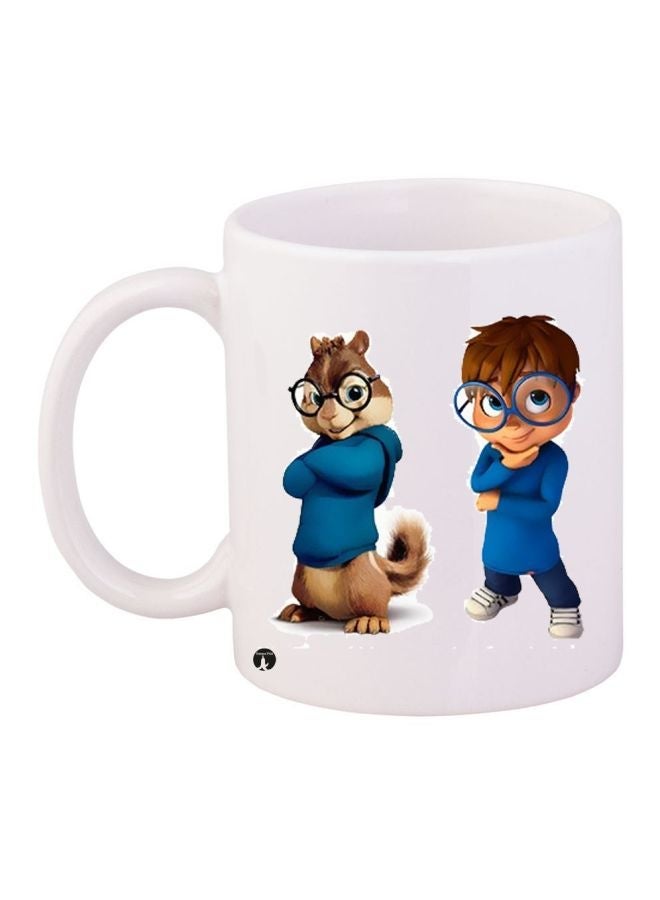 Cartoon Printed Coffee Mug White/Blue/Brown 11ounce