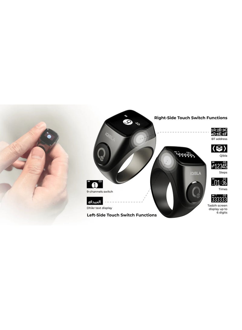خاتم التسبيح الذكي iQibla Zikr Flex Pro بشاشة OLED - خاتم عداد ذكر رقمي مع اتصال بلوتوث، متتبع صلاة إسلامية للرجال والنساء - Image 5