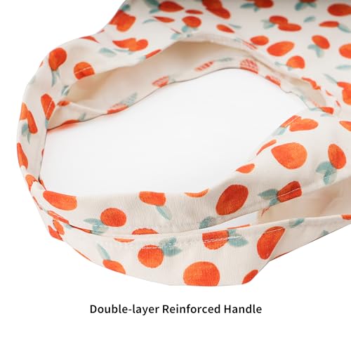 REDSINDA Canvas Tote Bag, Large Capacity Shoulder Bag with Inner Pockets, Foldable Shopping Bag (Orange Fruit) - Image 4