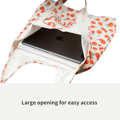REDSINDA Canvas Tote Bag, Large Capacity Shoulder Bag with Inner Pockets, Foldable Shopping Bag (Orange Fruit) - Image 2