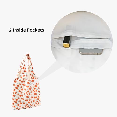 REDSINDA Canvas Tote Bag, Large Capacity Shoulder Bag with Inner Pockets, Foldable Shopping Bag (Orange Fruit) - Image 3