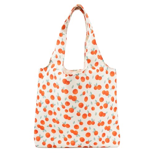 REDSINDA Canvas Tote Bag, Large Capacity Shoulder Bag with Inner Pockets, Foldable Shopping Bag (Orange Fruit) - Image 1