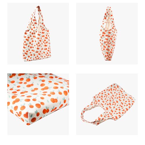 REDSINDA Canvas Tote Bag, Large Capacity Shoulder Bag with Inner Pockets, Foldable Shopping Bag (Orange Fruit) - Image 5