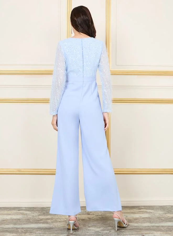 ستايلي Sequin Tassel Detail Wide Leg Tailored Jumpsuit