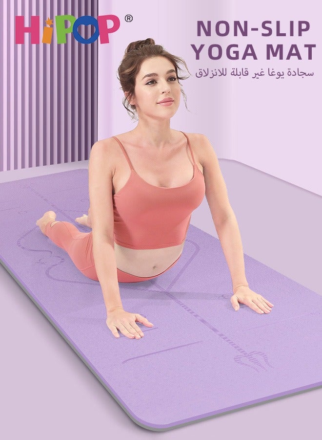 HIPOP 10mm Thick Yoga Mat, Non-Slip Pilates Fitness Mats, Yoga mat with Alignment Marks, Exercise Mat with Carrying Bag and Strap, Anti-Tear Yoga Mats for Women Men, Eco-Friendly TPE, 183 x 68 x 1cm - Image 2