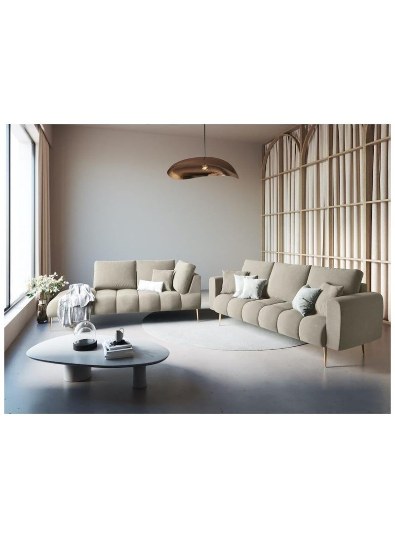 مردود السعودية طقم غرفة معيشة قطعتين كنبة ثلاثية 210 سم وكنبة ثنائية 180 سم خشب سويدي قماش مخمل - بيج - MS_LR-WD-SET_0001_BG - Image 1