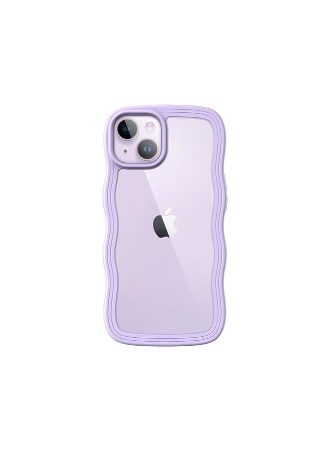JETech Cute Case for iPhone 14 Plus 6.7-Inch, Wave Frame Curly Shape Shockproof Phone Cover for Women and Girls, Clear Hard PC Back (Purple) - Image 1