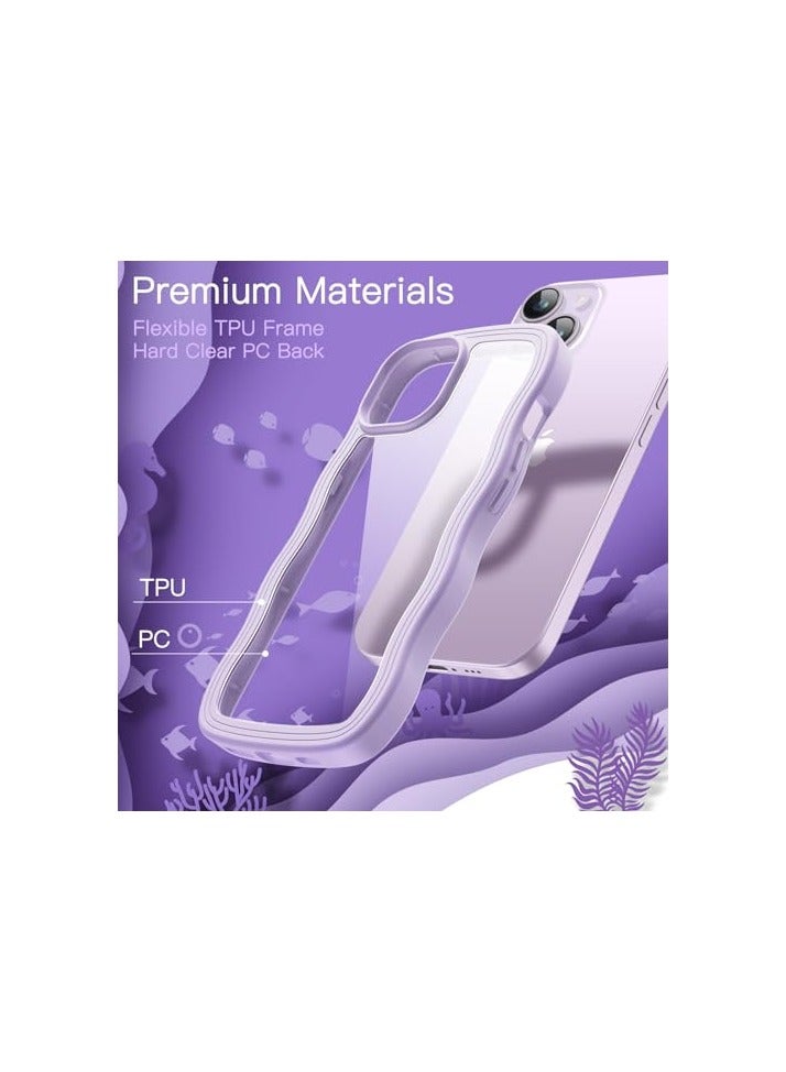 JETech Cute Case for iPhone 14 Plus 6.7-Inch, Wave Frame Curly Shape Shockproof Phone Cover for Women and Girls, Clear Hard PC Back (Purple) - Image 2