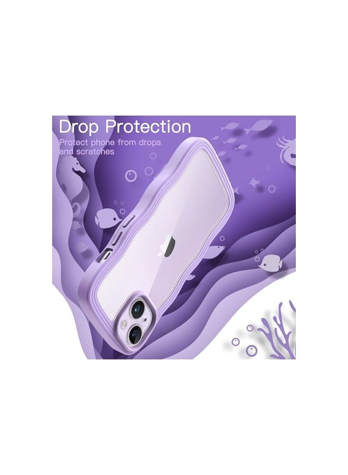 JETech Cute Case for iPhone 14 Plus 6.7-Inch, Wave Frame Curly Shape Shockproof Phone Cover for Women and Girls, Clear Hard PC Back (Purple) - Image 3