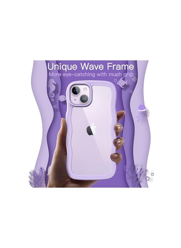 JETech Cute Case for iPhone 14 Plus 6.7-Inch, Wave Frame Curly Shape Shockproof Phone Cover for Women and Girls, Clear Hard PC Back (Purple) - Image 5