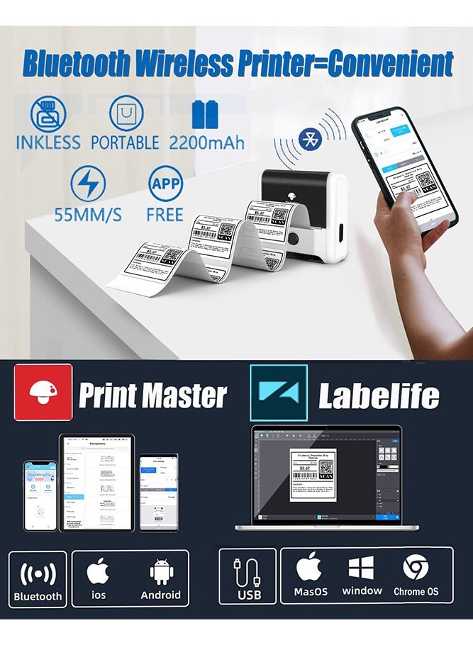 فوميمو طابعة ملصقات باركود 3 انش لملصقات المنتجات، طابعة ملصقات حرارية M200 بلوتوث لاسلكية للجوال والكمبيوتر الشخصي، صانعة ملصقات صغيرة للرموز 1D/2D، الملابس، البيع بالتجزئة - Image 3