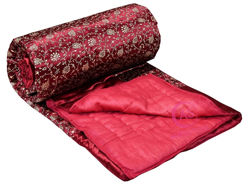 AUROSTYLE Rajasthani Cotton Filled Light Weight Silk Soft Jaipuri AC QuiltRazai Dohar Over All Floral Print Design with Gold Print Quilts Blankets for Home 85x55 InchMaroon Jaal Print Single Bed - Image 4