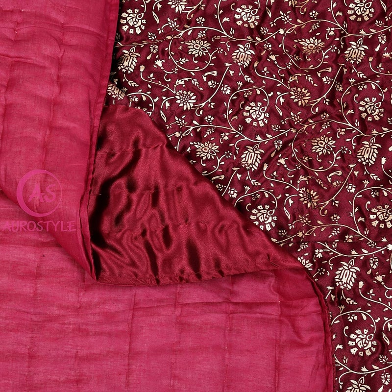AUROSTYLE Rajasthani Cotton Filled Light Weight Silk Soft Jaipuri AC QuiltRazai Dohar Over All Floral Print Design with Gold Print Quilts Blankets for Home 85x55 InchMaroon Jaal Print Single Bed - Image 5