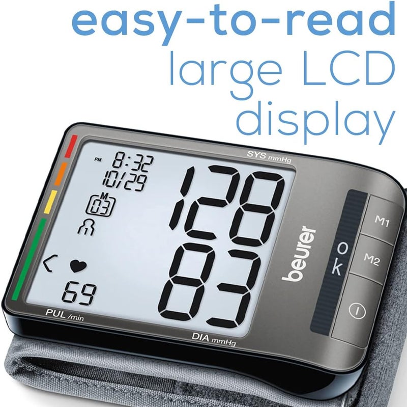 Beurer BC81 Wrist Blood Pressure Monitor  XL Display Arrhythmia Detection 120 Memory Sets  XL Blood Pressure Cuff Wrist for Home Use Automatic Blood Pressure Machine with Storage Case Batteries - Image 2