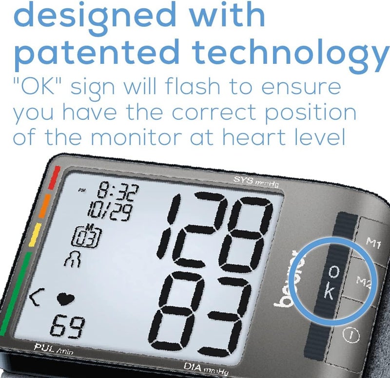 Beurer BC81 Wrist Blood Pressure Monitor  XL Display Arrhythmia Detection 120 Memory Sets  XL Blood Pressure Cuff Wrist for Home Use Automatic Blood Pressure Machine with Storage Case Batteries - Image 5