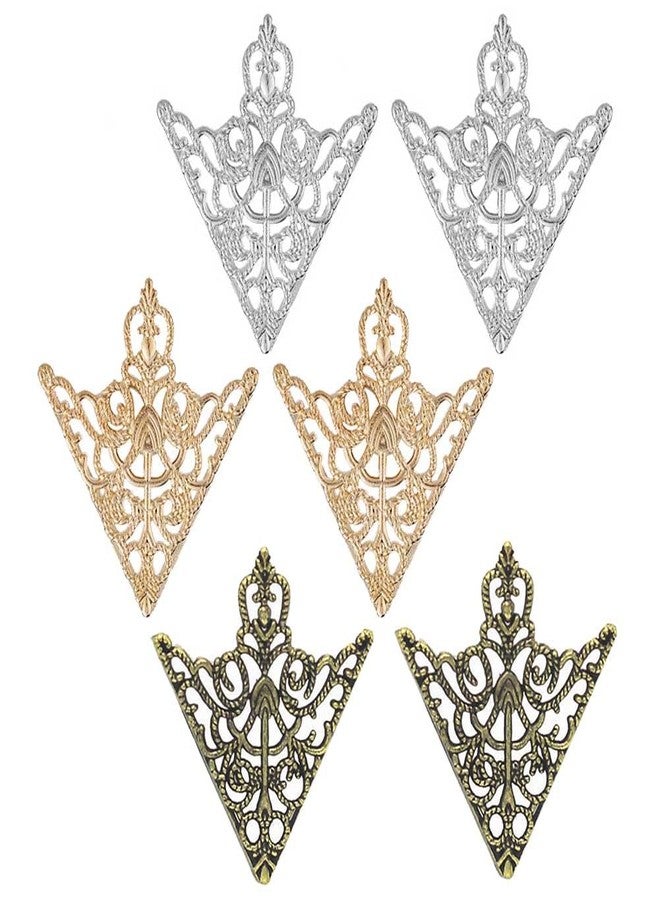 Teensery 3 Pairs Retro Hollow Pattern Brooches Angle Triangle Shirt Collar Pins Brooch Buckle for Women and Girls (Gold, Silver, Antique Bronze) - Image 1