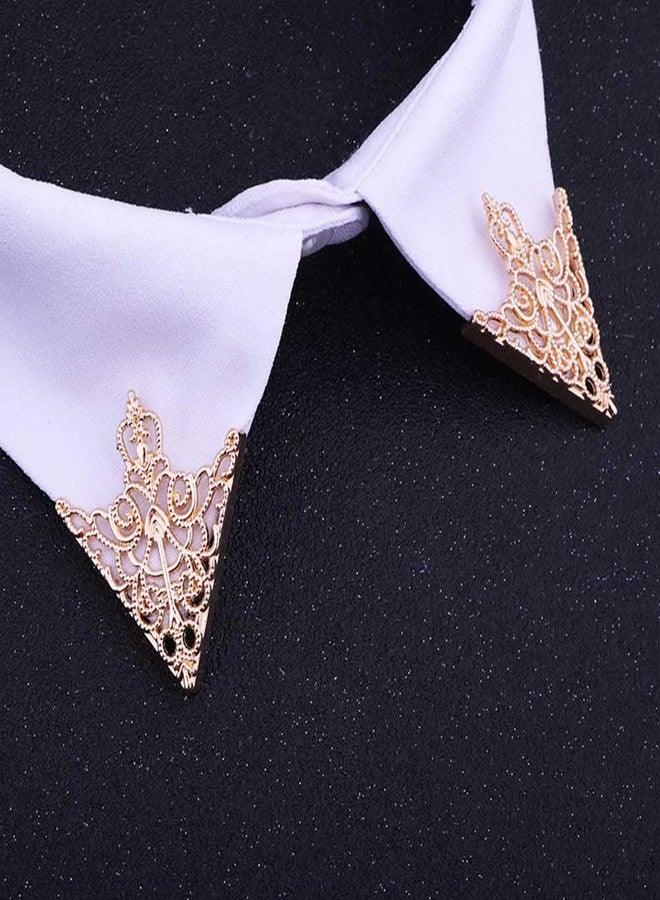 Teensery 3 Pairs Retro Hollow Pattern Brooches Angle Triangle Shirt Collar Pins Brooch Buckle for Women and Girls (Gold, Silver, Antique Bronze) - Image 5