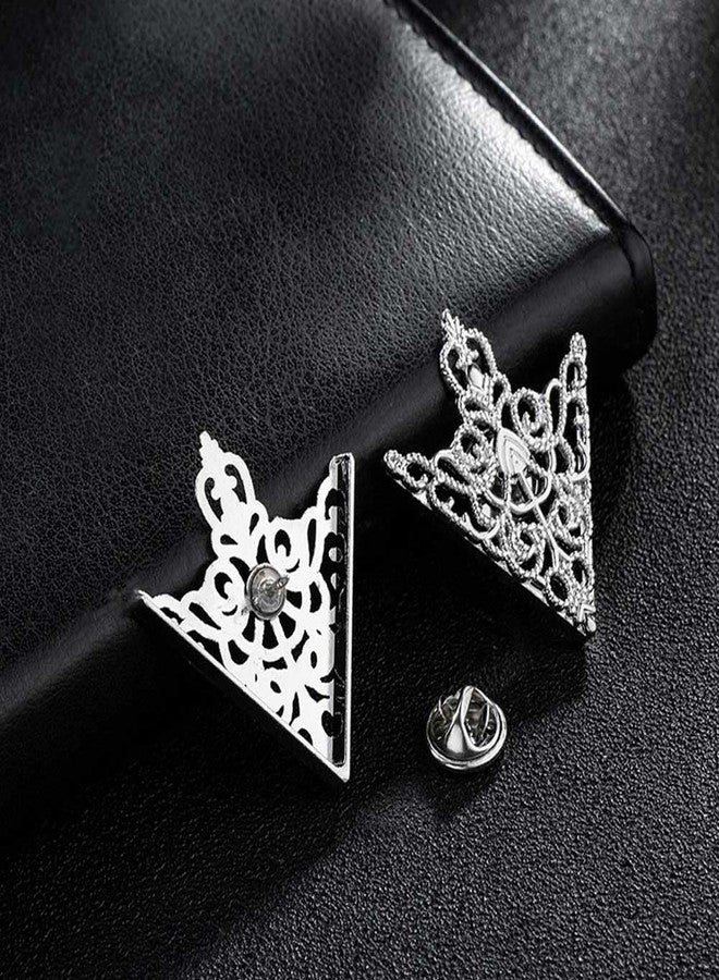 Teensery 3 Pairs Retro Hollow Pattern Brooches Angle Triangle Shirt Collar Pins Brooch Buckle for Women and Girls (Gold, Silver, Antique Bronze) - Image 4