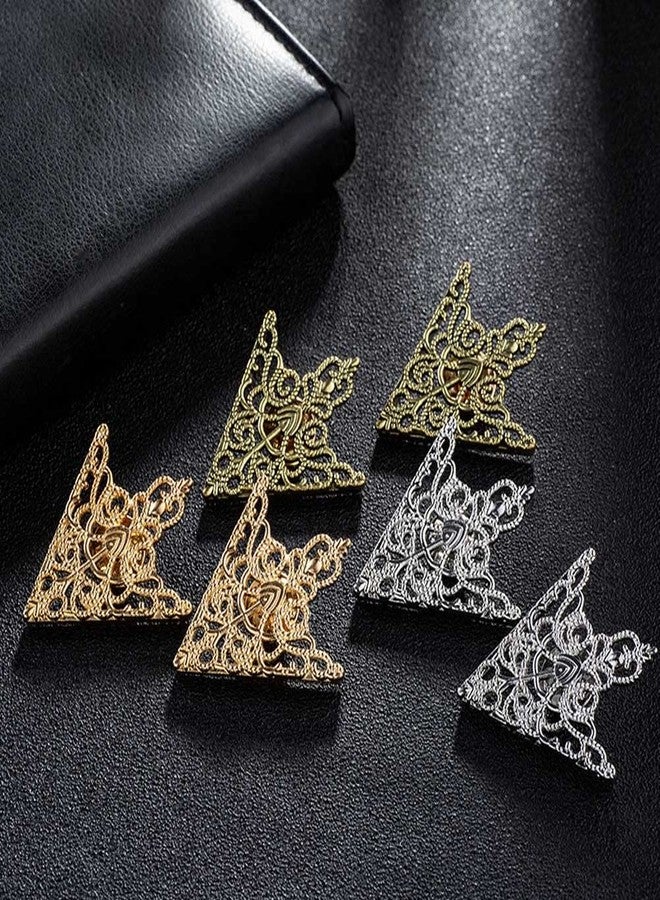 Teensery 3 Pairs Retro Hollow Pattern Brooches Angle Triangle Shirt Collar Pins Brooch Buckle for Women and Girls (Gold, Silver, Antique Bronze) - Image 2
